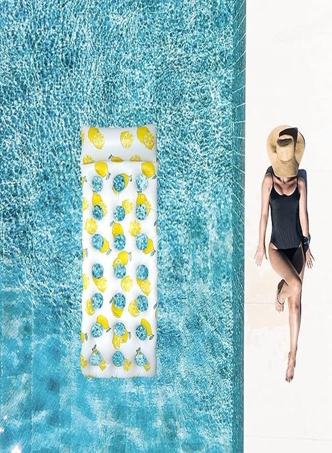 KNYUC MART Inflatable Swimming Pool Hole Bed with Lemon Pattern |Comfortable Pool Raft with Built-in Seat | Durable, Perfect for Pool, Beach Relaxation with Heavy Duty Air-Pump (1 Pcs.) - Image 3